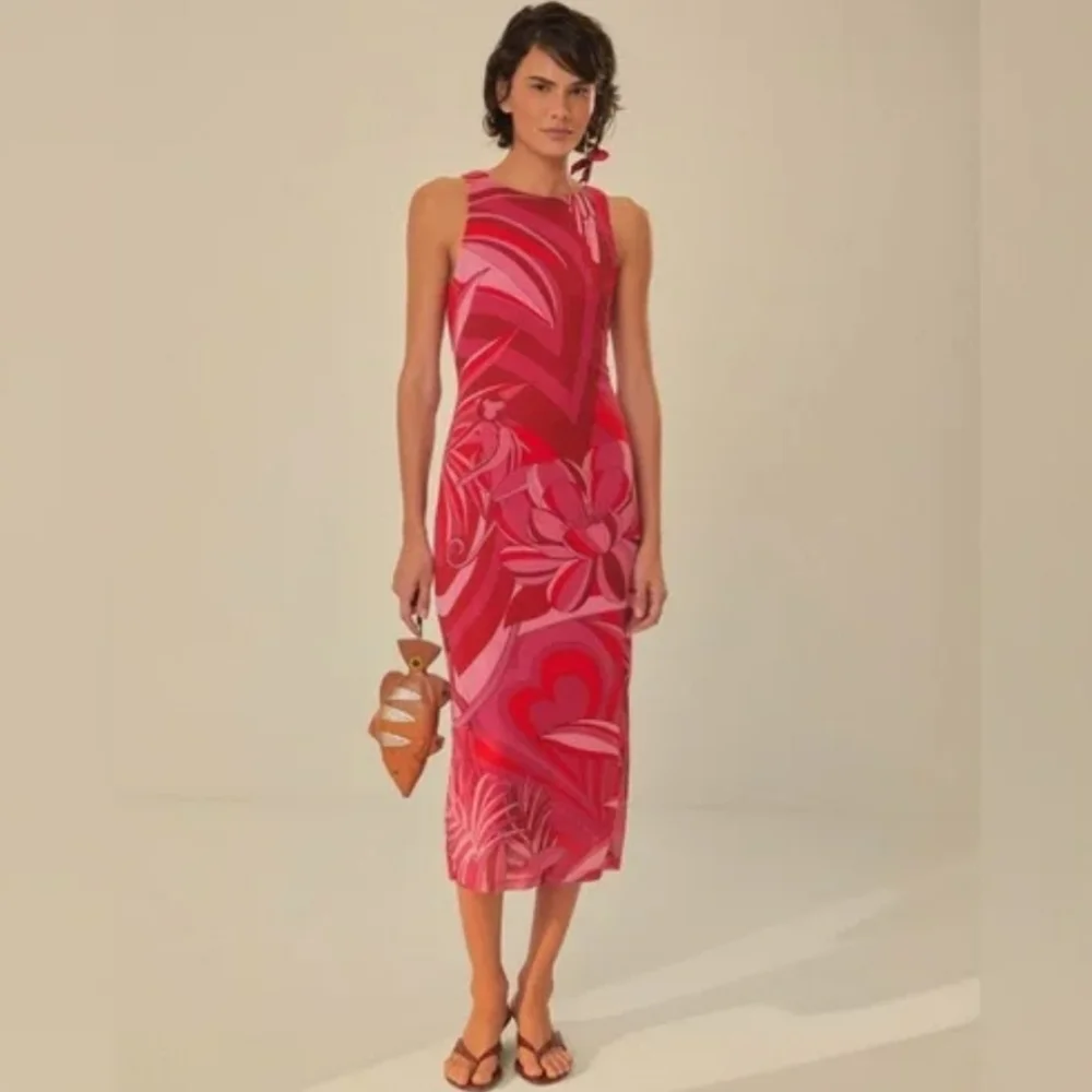 NWT Farm Rio Endless Summer Red Midi Tank Floral Mod Stretch Dress Size S $190 - Picture 1 of 12
